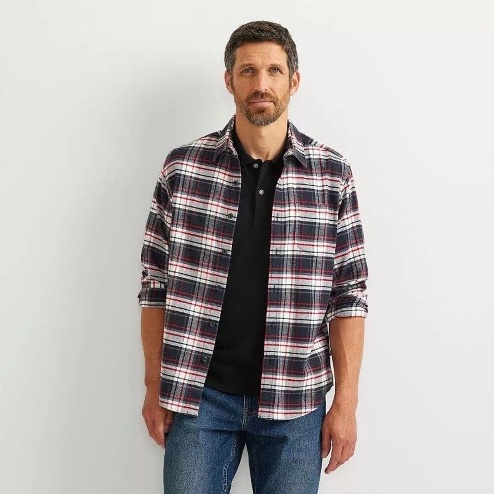 Eddie Bauer Men's Field Flannel Flex Shirt 2.0 Carbon Plaid Classic Fit NWT